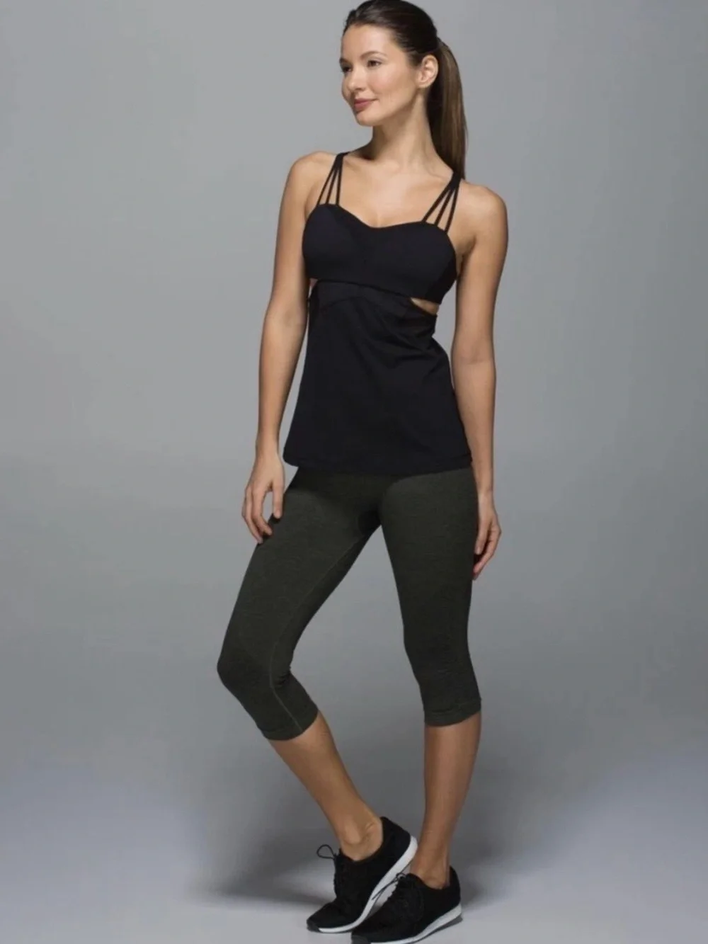 Lululemon Womens EXQUISITE TANK II Top Black Mesh Cutout Strappy